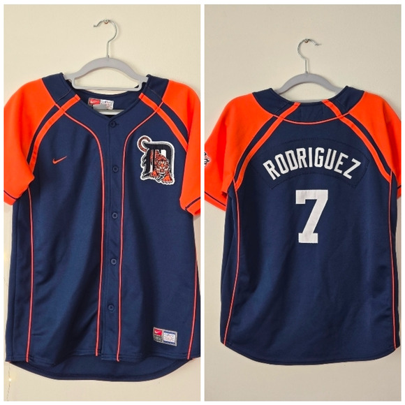 VINTAGE DETROIT TIGERS NIKE Ivan "Pudge" Rodriguez Baseball Jersey Youth Large - Picture 1 of 16
